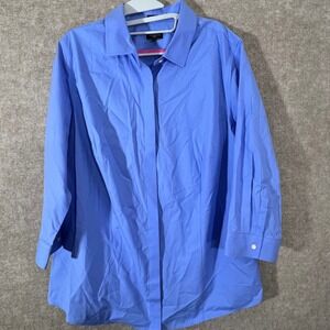 Talbots Button Up Shirt 18W Wrinkle Resistant Blue 3/4 Sleeve Office Casual